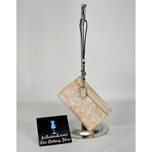 Coach Women's Signature  Color Beige Pleated Wristlet 132